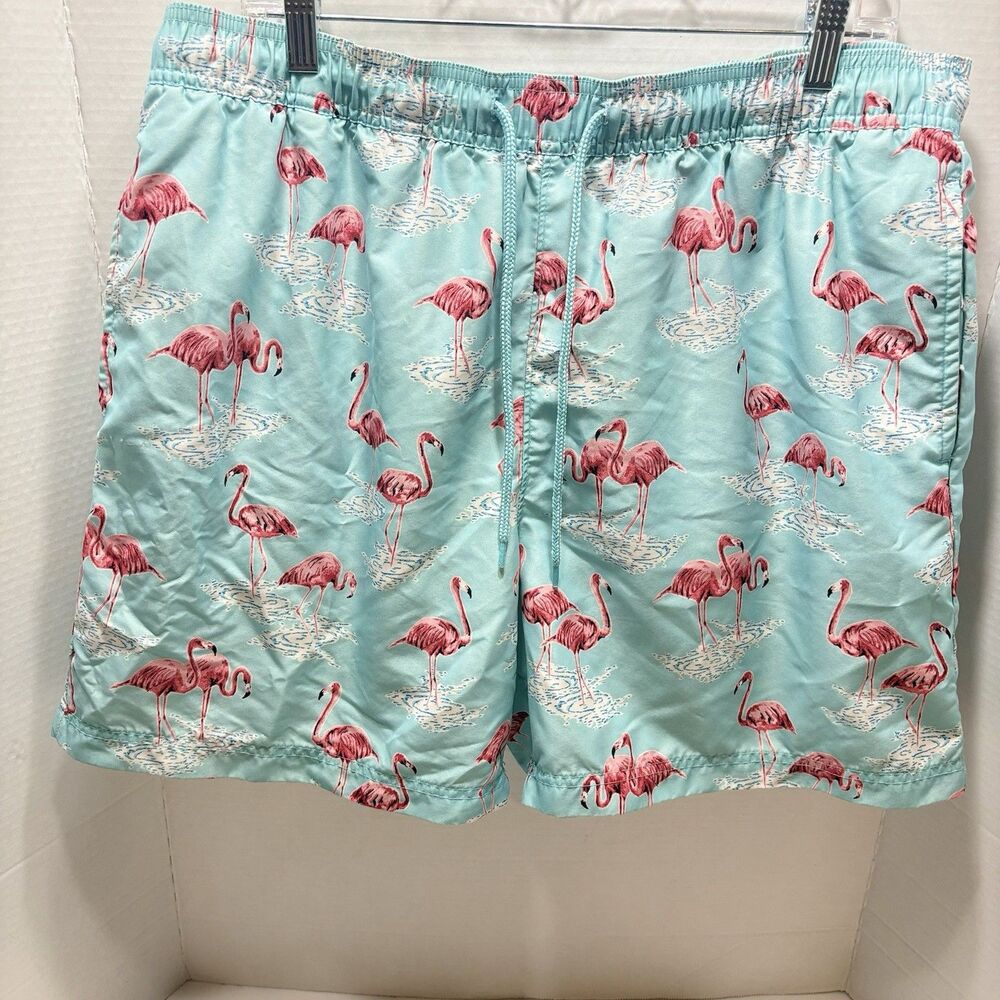Caribbean Men’s XL Flamingos AOP Aquamarine Swim Trunks Resortwear